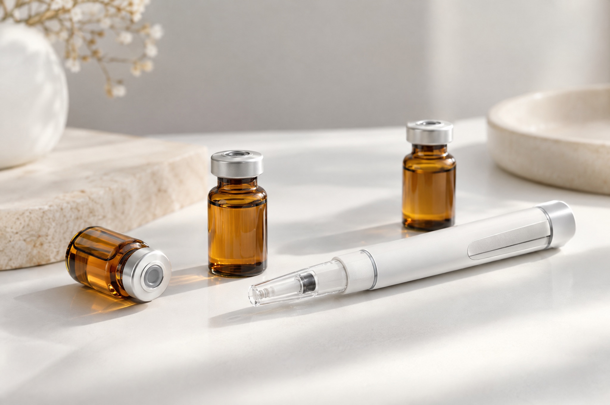 Amber vials and a modern injection pen