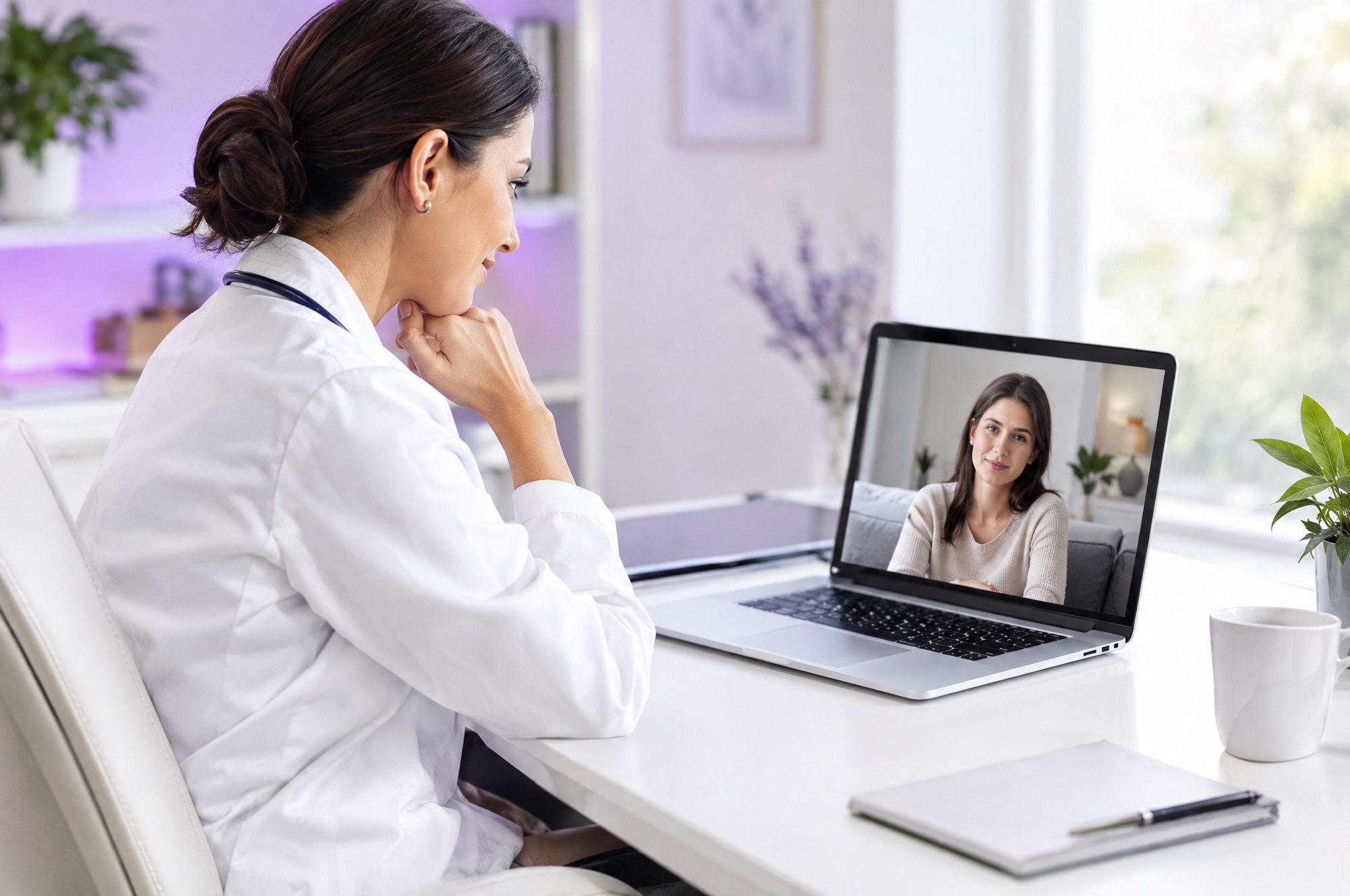 Doctor holding a telemedicine video consultation